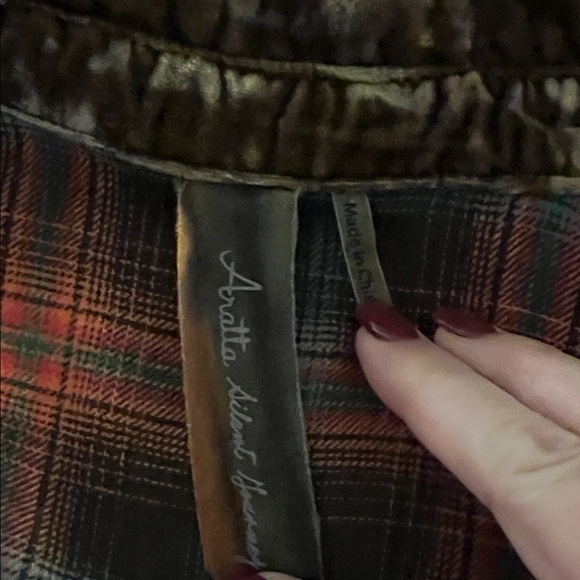 Aratta Silent Journey Rust Plaid Blouse w/Velvet Collar & embroidered back, L - Picture 10 of 15